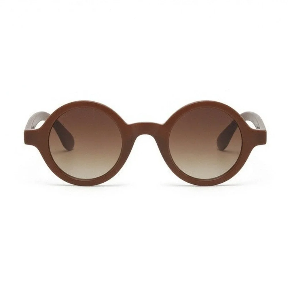 Classic Mens Round Vintage Style Sunglasses Brown Circle Frame Gradient Lens New